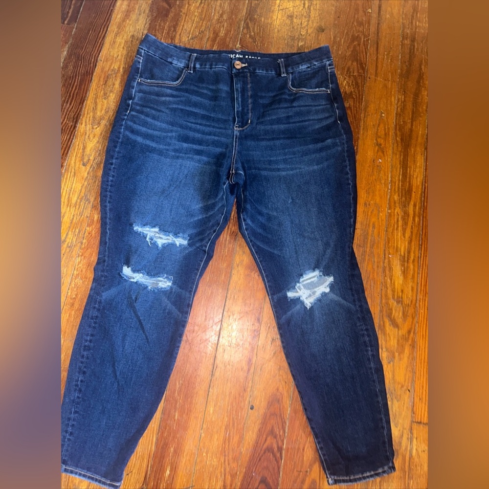American Eagle Outfitters High Rise Blue Jegging Curvy Crop Stretch Sz 20